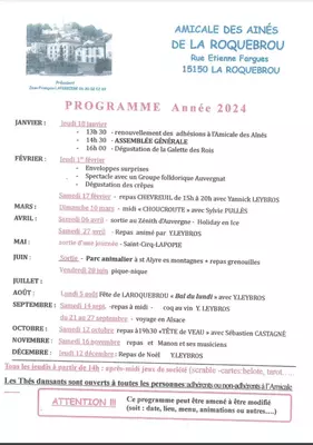 Programme 2024 Club des Ainés